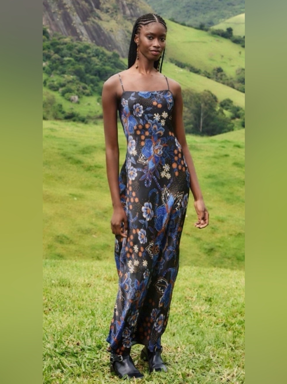Farm Rio NWT Snakes Bouquet Maxi Slip Dress In Black Navy M